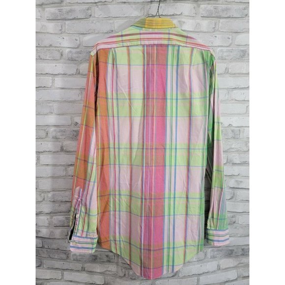 Polo Ralph Lauren M Long Sleeve Button Down Trim Military Pink Plaid Colorful - Picture 7 of 11